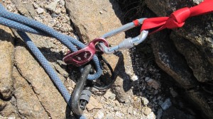 Close-up of of top-belay system